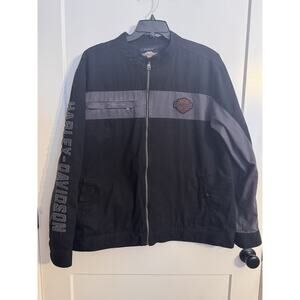 Harley Davidson Men's Color block Canvas Motorcycle Jacket Sz 2XL Graphic Sleeve
